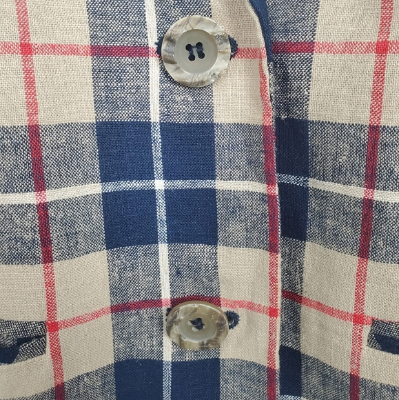Vintage 90s Plaid Linen Two Button Single Breasted Blazer Workwear Fall Preppy - Picture 2 of 6